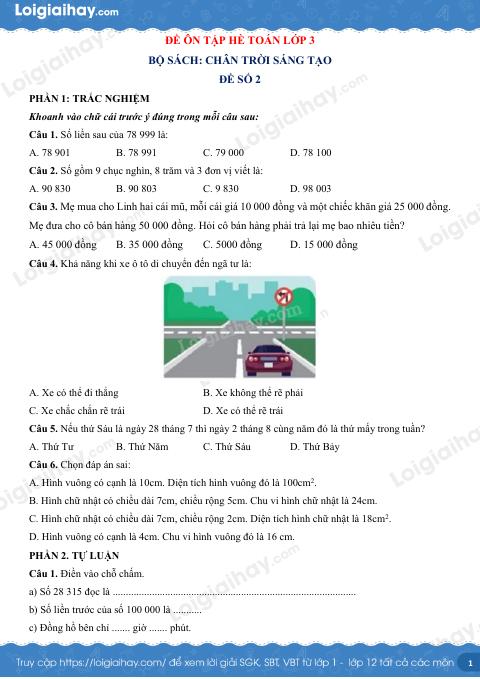 Đề ôn tập hè lớp 3 lên lớp 4 môn Toán Chân trời sáng tạo - Đề số 2 có lời giải chi tiết